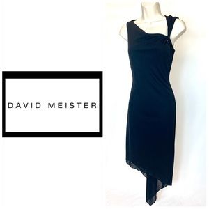 David Meister Black Dress w/Asymmetrical Hemline